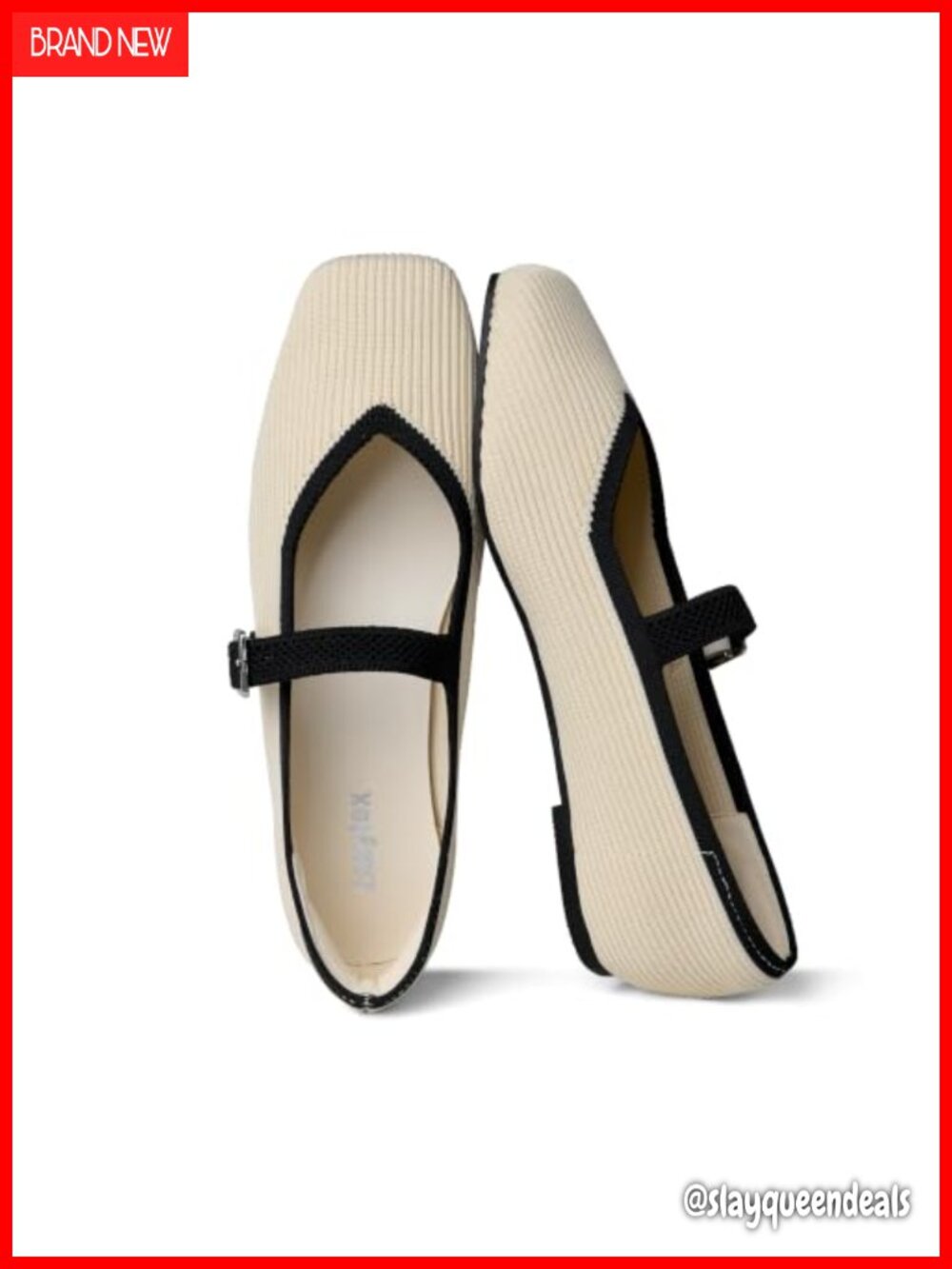 Mary Jane Flats Square Toe Knit Ballet Shoes Adjustable Buckle Women